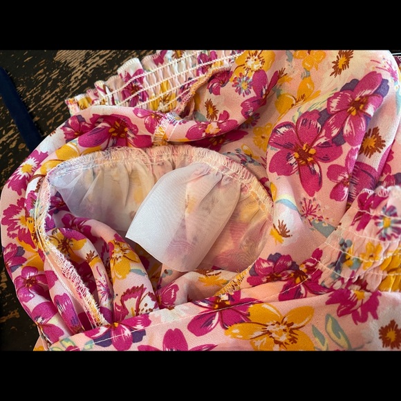 A… love story floral baby doll top blouse puff sleeve smocked new - Picture 14 of 16